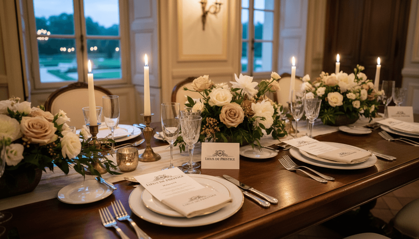 Table de mariage élégante dans un château - Art de la table et décoration